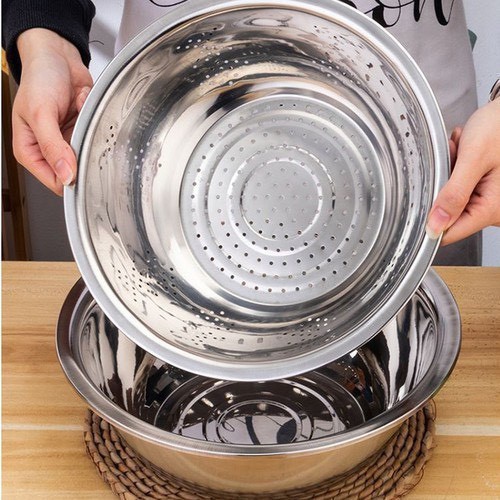 Bộ Thau Rổ Inox 5 món E46 nhà bếp tiện dụng HỘP ĐỎ