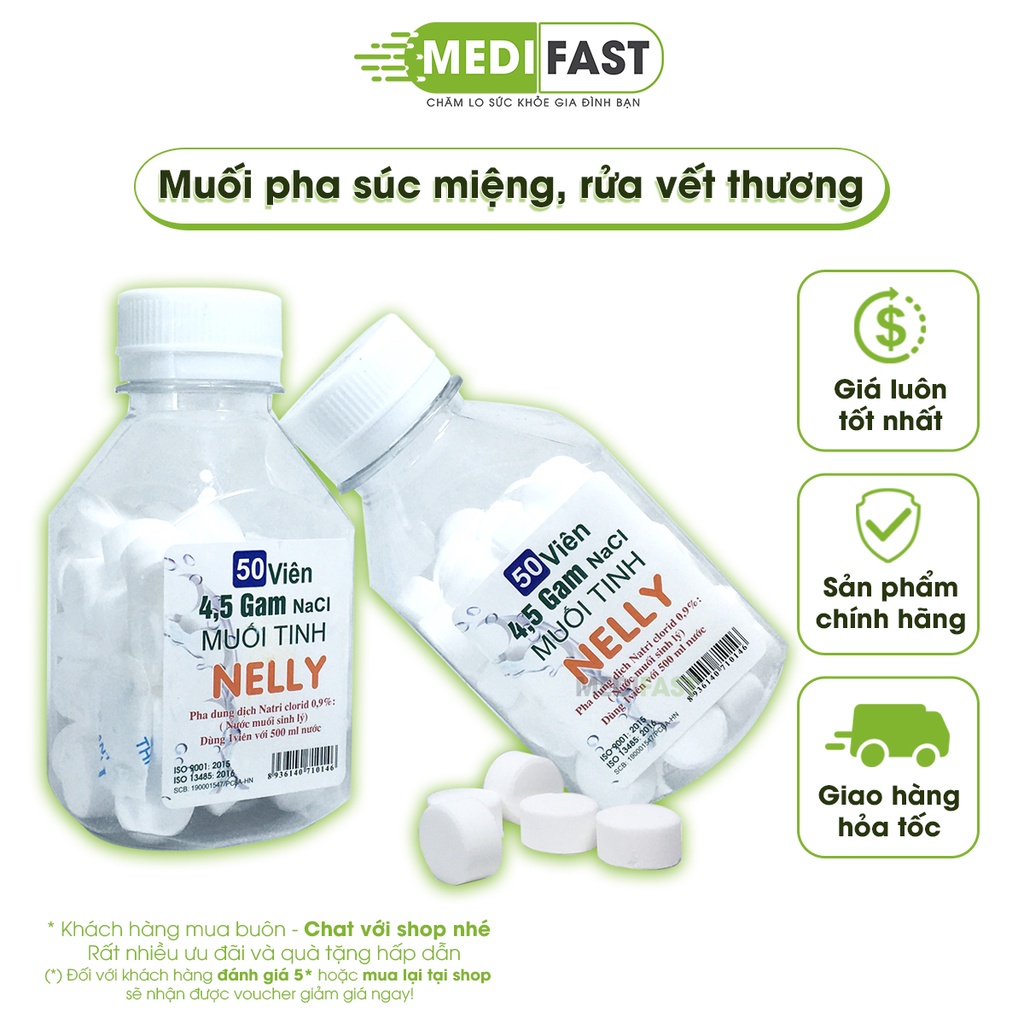 Muối tinh dạng viên NELLY - Hộp 50 viên - Giúp chăm sóc mũi, xoang, ngăn ngừa các vấn đề về đường hô hấp