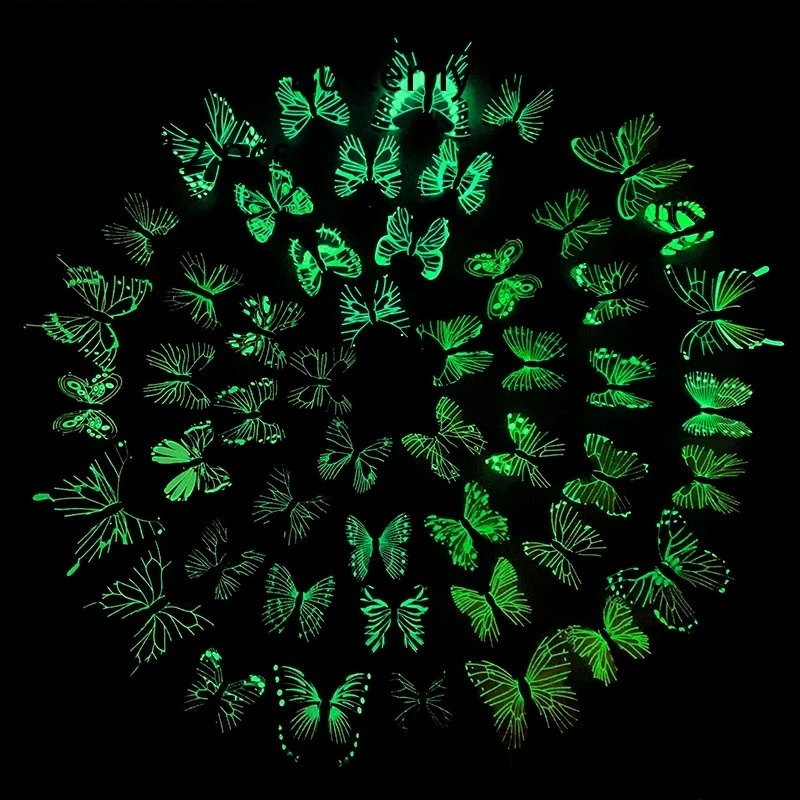 Set 12 Bươm Bướm 3D Dạ Quang Dán Tường Trang Trí Độc Đáo