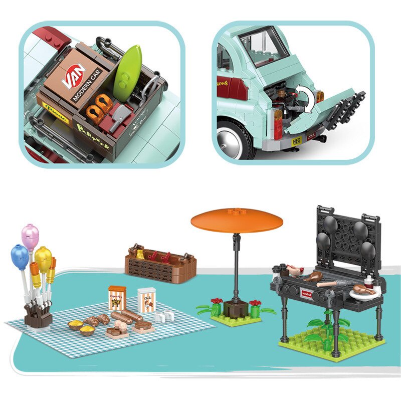 Đồ chơi giáo dục Lắp Ráp mô hình siêu xeTravel Picnic Car 19002 Fiat 500 11509