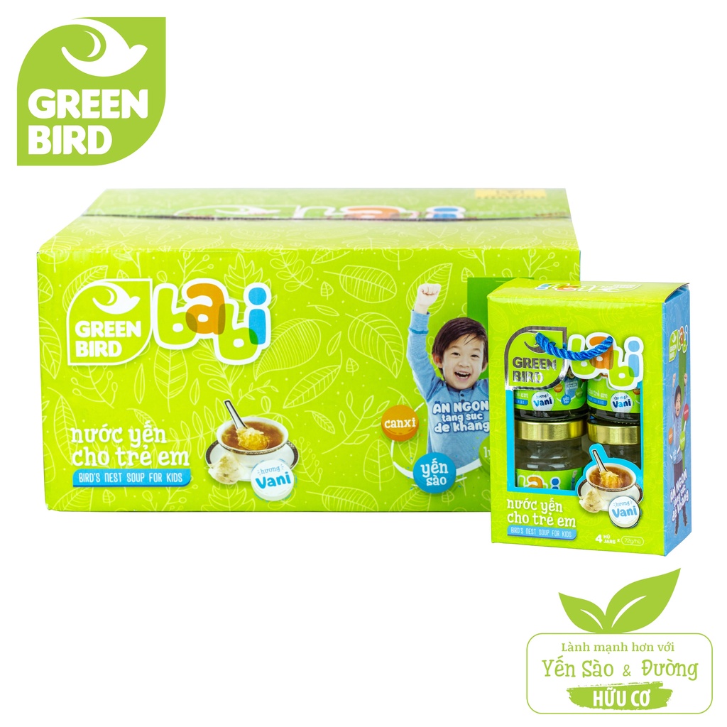 Thùng 15 Lốc Green Bird - Babi Nước Yến Cho Trẻ Em Hương Vani - NUTRINEST - Lốc 4 hũ x 72G