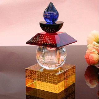 Tháp xá lợi cao 19cm, bằng pha lê màu, khắc Kinh Bảo Khiếp Ấn Đà La Ni
