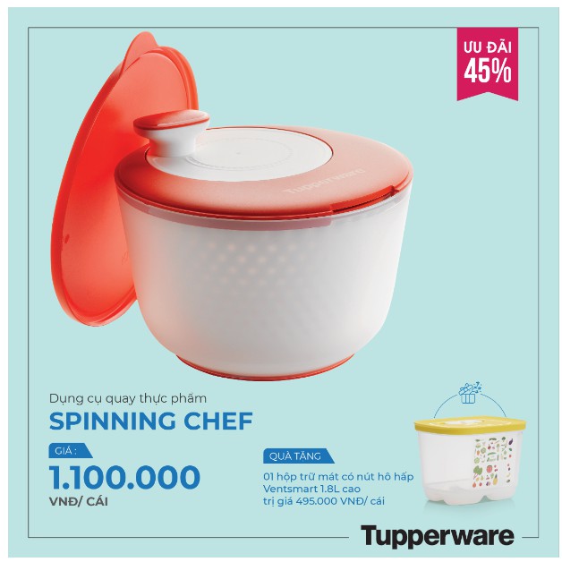 Rổ Quay Rau Tupperware Tặng 1 Hộp Ventsmart 1.8L