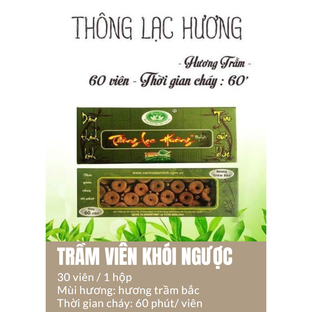 Viên trầm khói ngược, hương trầm bắc 60 phút/ viên