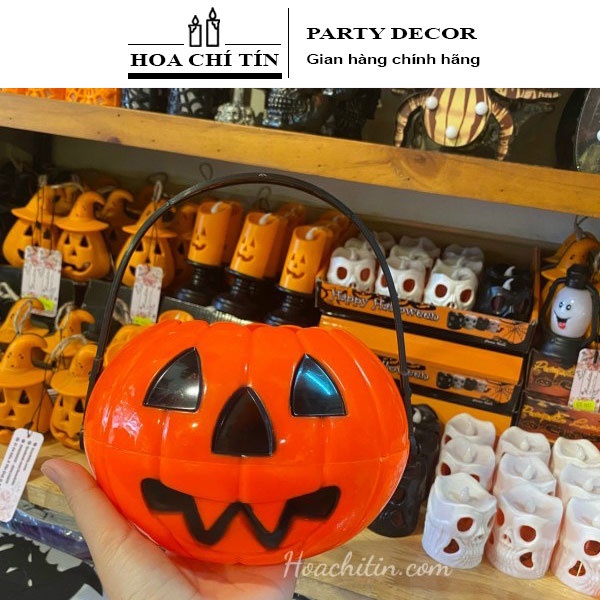 Giỏ Bí Ngô xin kẹo cho bé Tặng kèm Đèn trang trí tiêc Halloween