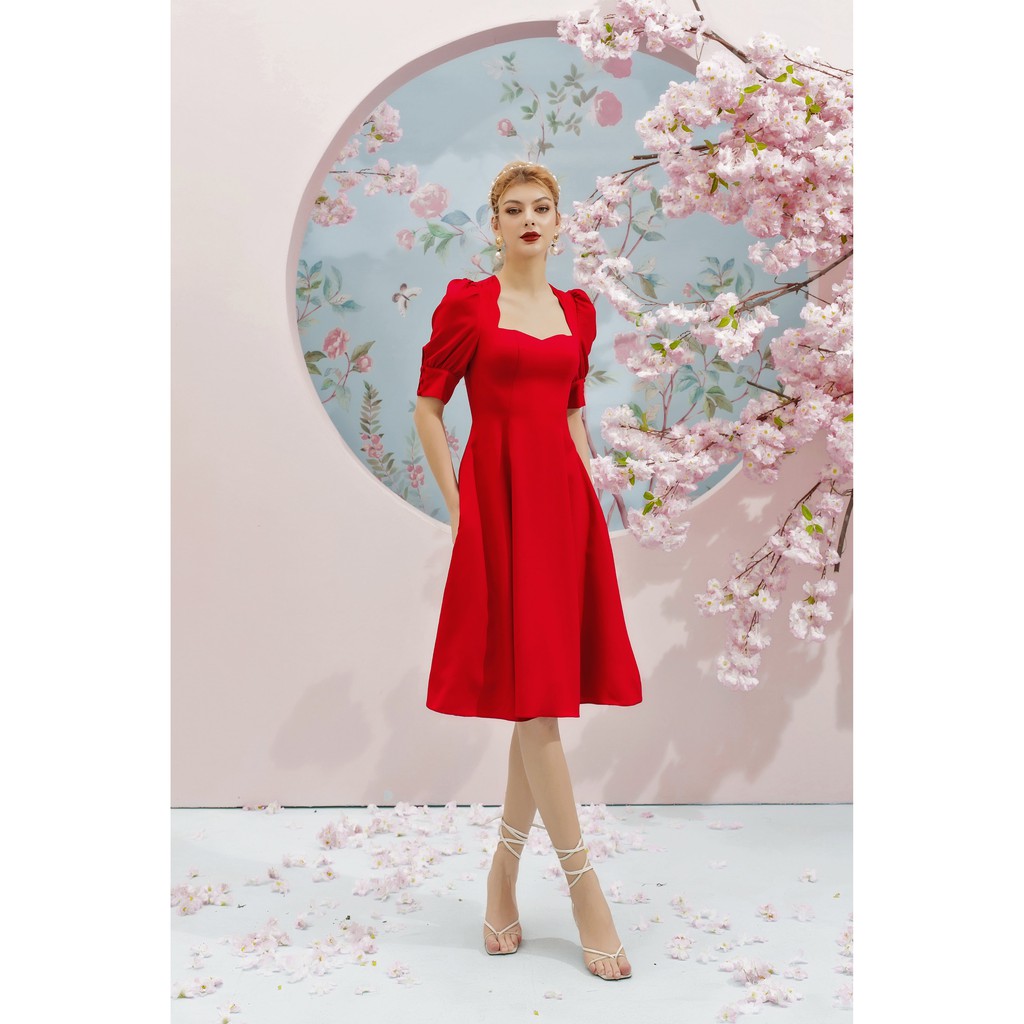 SÒ VINTAGE - MIYONE Đầm tay phồng trái tim cổ răng cưa | BigBuy360 - bigbuy360.vn