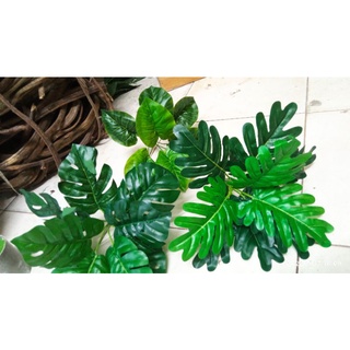 Cây giả- Cành lá rùa, lá trầu bà pvc- 9 lá trang trí nhà cửa, tường cỏ nhân tạo