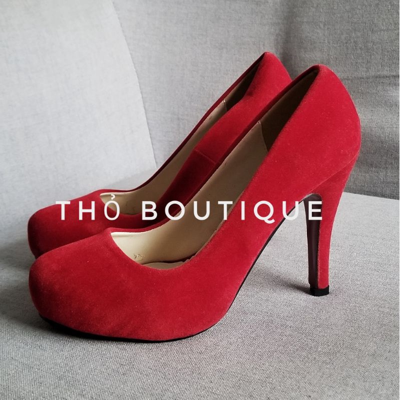 Giày cao gót cưới hỏi BAOYA FANG nhung đỏ 9cm size 37-38
