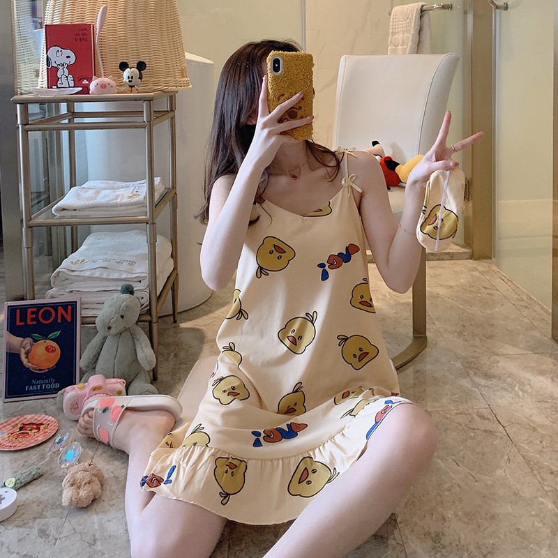 Váy ngủ 2 dây có đệm ngực mùa hè thun mềm mại dễ thương ( tặng kèm bịt mắt ) | BigBuy360 - bigbuy360.vn