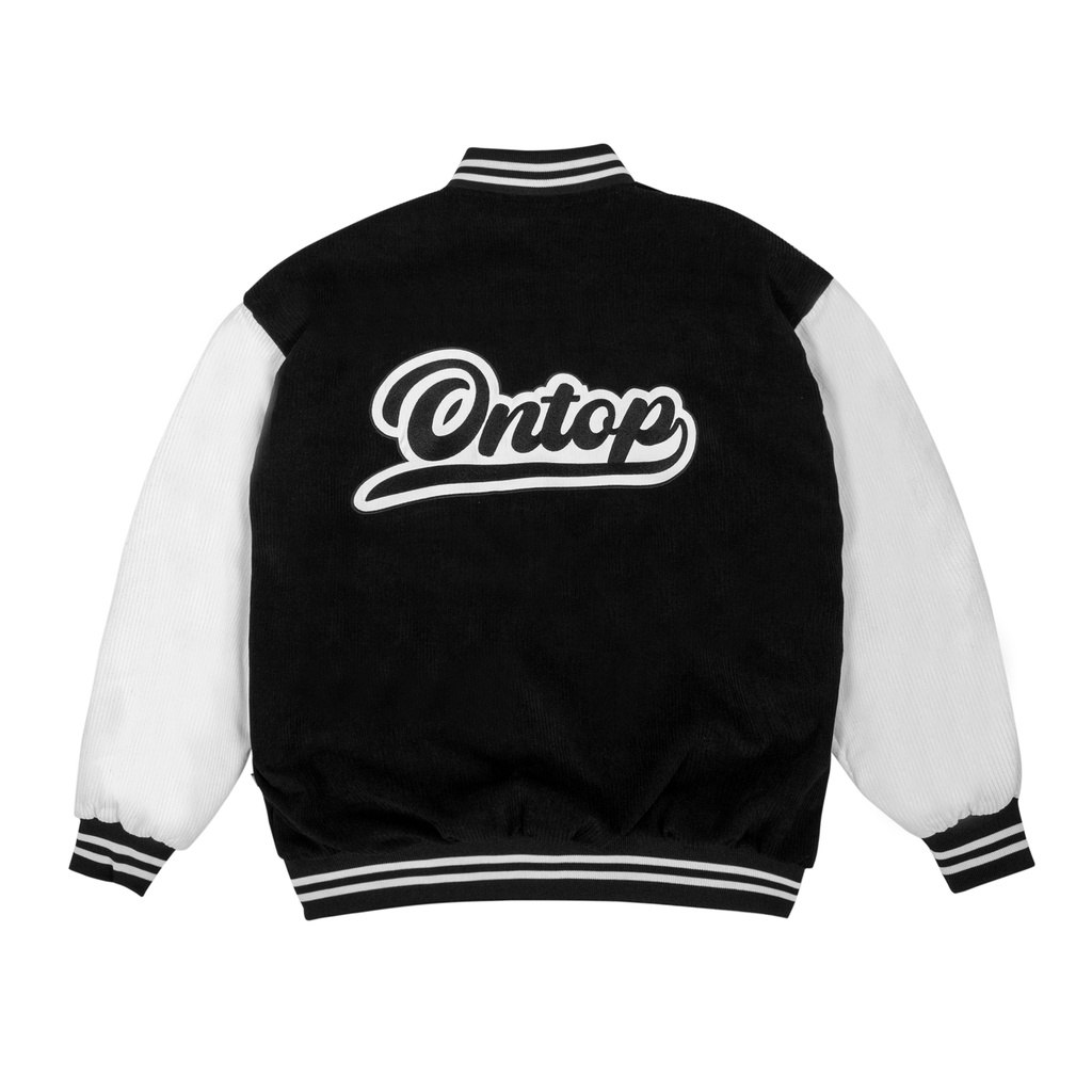 Áo Khoác Varsity Jacket Corduroy màu đen bomber bóng chày basic nam nữ form rộng Local Brand ONTOP