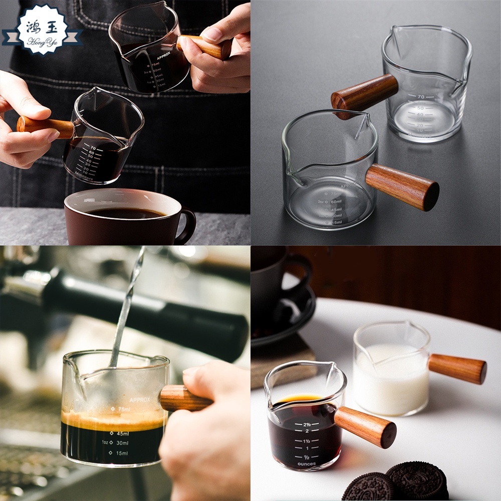 Cốc Đong Bằng Thủy Tinh Có Tay Cầm Bằng Gỗ Đa Năng Tiện Dụng