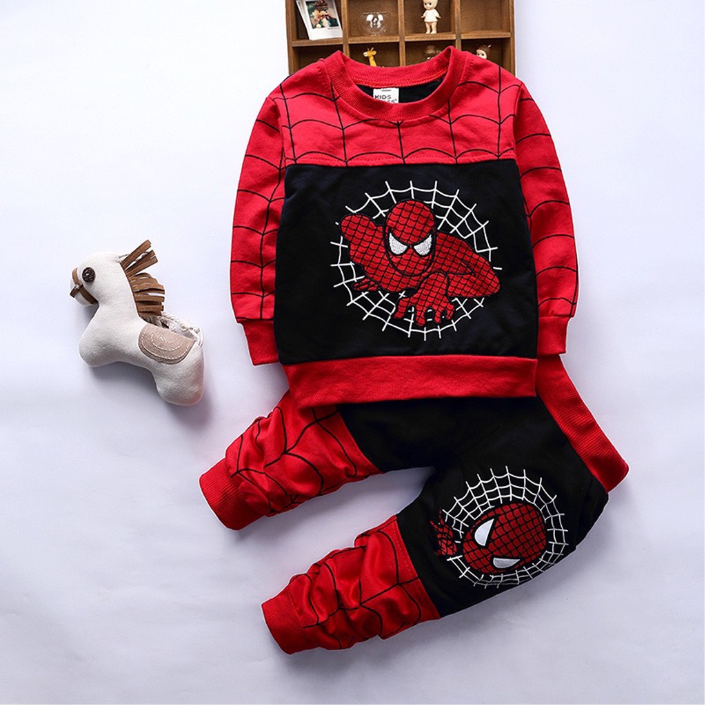 Bộ nỉ cho bé trai in hình người nhện cho bé, Bộ đồ cho bé trai chất nỉ da cá từ 11 - 21kg - LILA KIDS