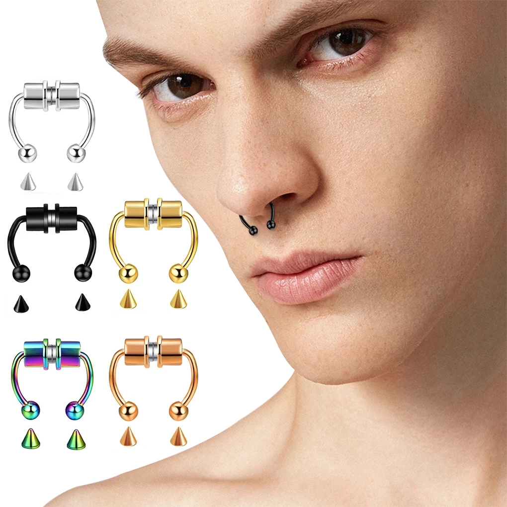 Bộ 1/2 cái vòng kẹp giả khuyên mũi bằng thép không gỉ từ tính tái sử dụng được thời trang cho unisex