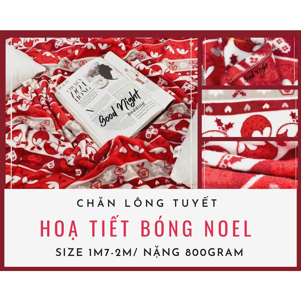 Chăn lông tuyết loại nhẹ, hoạ tiết bóng noel mềm mịn