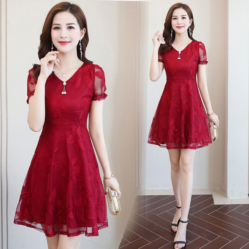 Middle aged fashion□Trang phục mùa hè cho người phụ nữ trung niên Váy mẹ 30-40 tuổi 45-50 áo ngắn tay dài