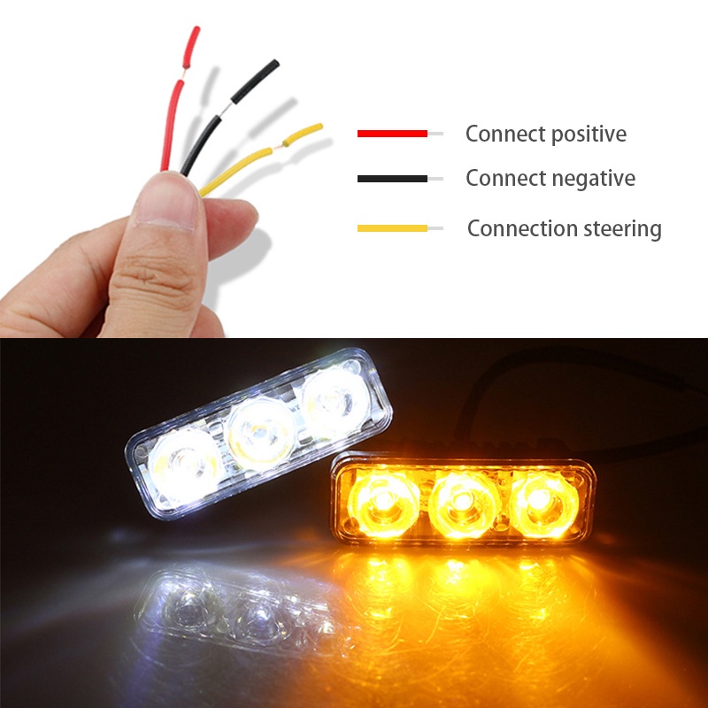 Xe ô tô 3W Đèn led chạy ban ngày DRL Đèn tín hiệu rẽ trên ô tô 3 LED 12V Đèn sương mù không thấm nước Thiết bị điện