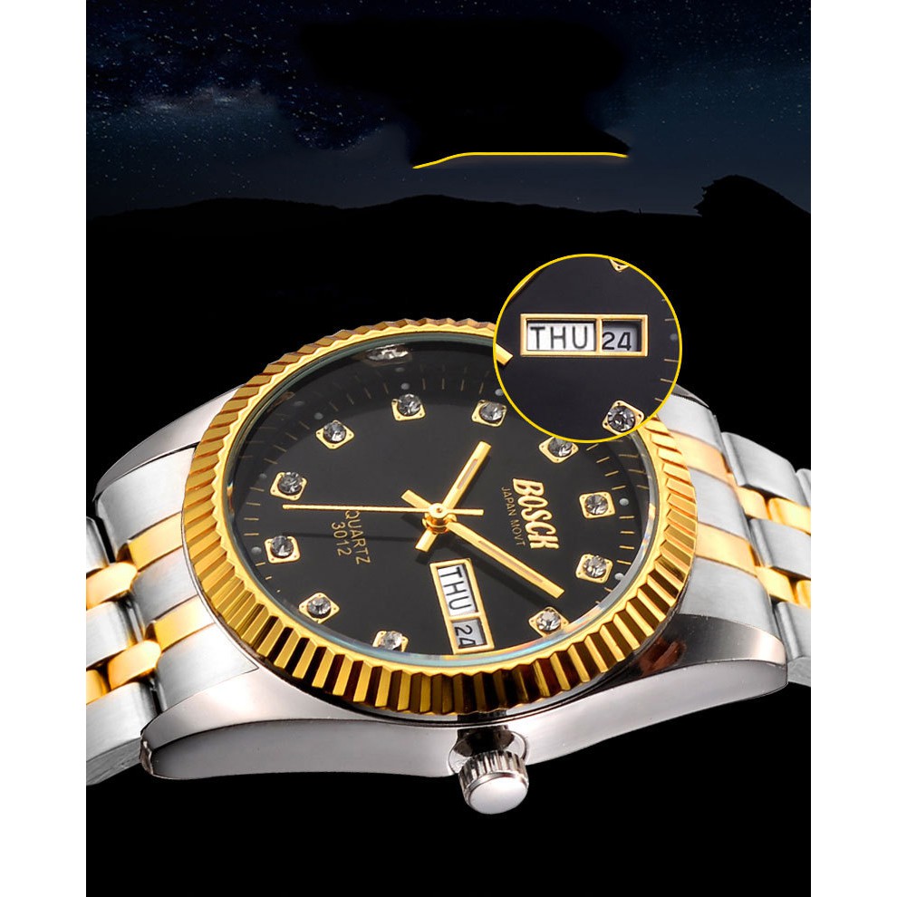 (GIÁ CỰC TỐT TỪ NHÀ BÁN HÀNG) ĐỒNG HỒ NAM BOSCK 8811 DÂY THÉP KHÔNG GỈ CAO CẤP CHÍNH HÃNG MẶT ĐEN