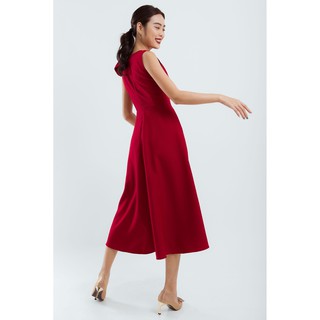 Đầm Cổ V Phối Nơ Màu Đỏ EDINI - D1186