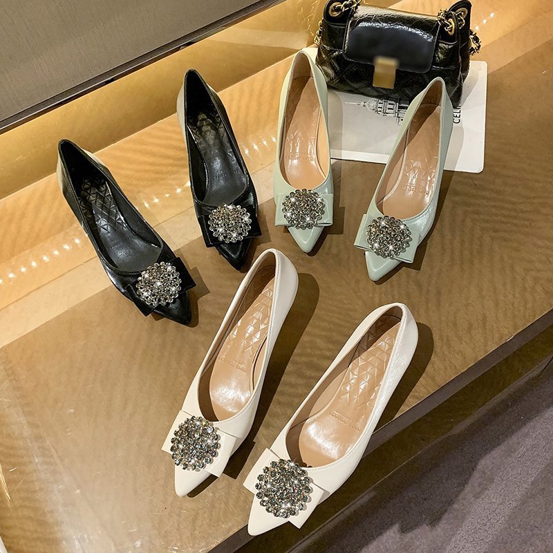 Giày cao gót mũi nhọn phối pha lê sáng màu trắng thanh lịch cho cô dâu/phù dâu