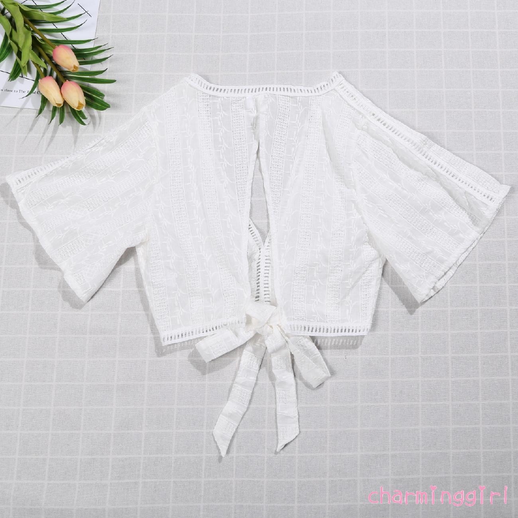 Áo Crop Top Vải Ren Màu Trắng Gợi Cảm Phong Cách Thanh Lịch Thời Trang Cho Phụ Nữ