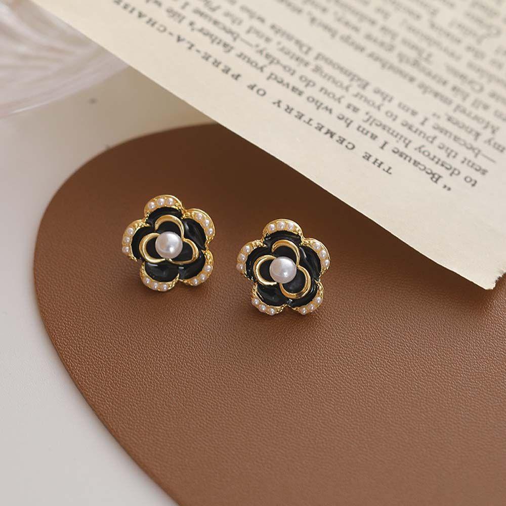 Bông Tai Hình Hoa Trà Đính Đá Lấp Lánh Sang Trọng|Dầu Thả Phong Cách Hàn Quốc