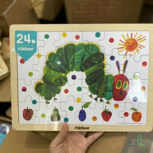 Ghép hình gỗ 24 miếng chú sâu háu ăn , tranh ghép hình Mideer MD3079 , Puzzle The Very Hungry Caterpillar