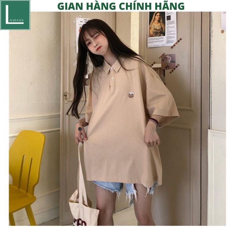 Áo polo tay lỡ form rộng kute bánh bèo ,áo thun cổ đức unisex chất cottong mát lạnh thấm hút mồ hôi -LAMASS