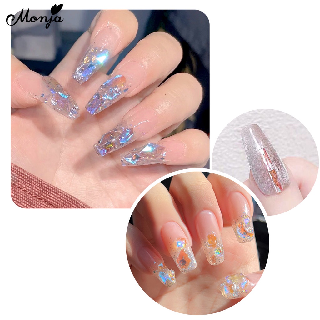 Túi 30 đá đính trang trí móng tay nghệ thuật MONJA aurora 3D AB hình dạng hỗn hợp đáy dẹt DIY thời trang