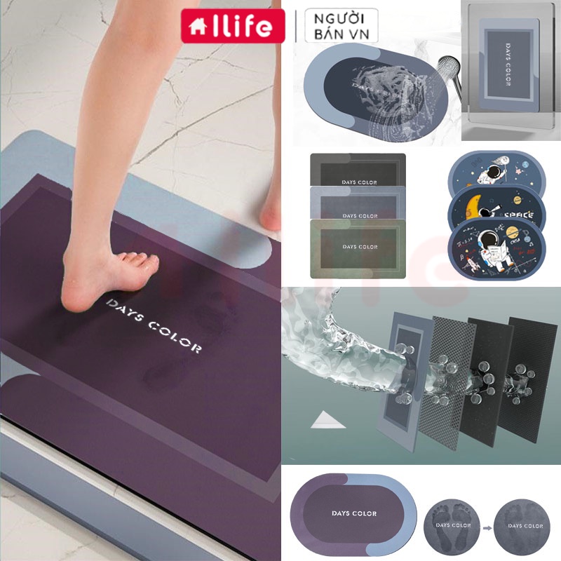 Thảm Dậm Lau Chân Silicon Phòng tắm Siêu Thấm Hút Nước Chống Trượt, Siêu Mềm Siêu Dày Decor Phòng