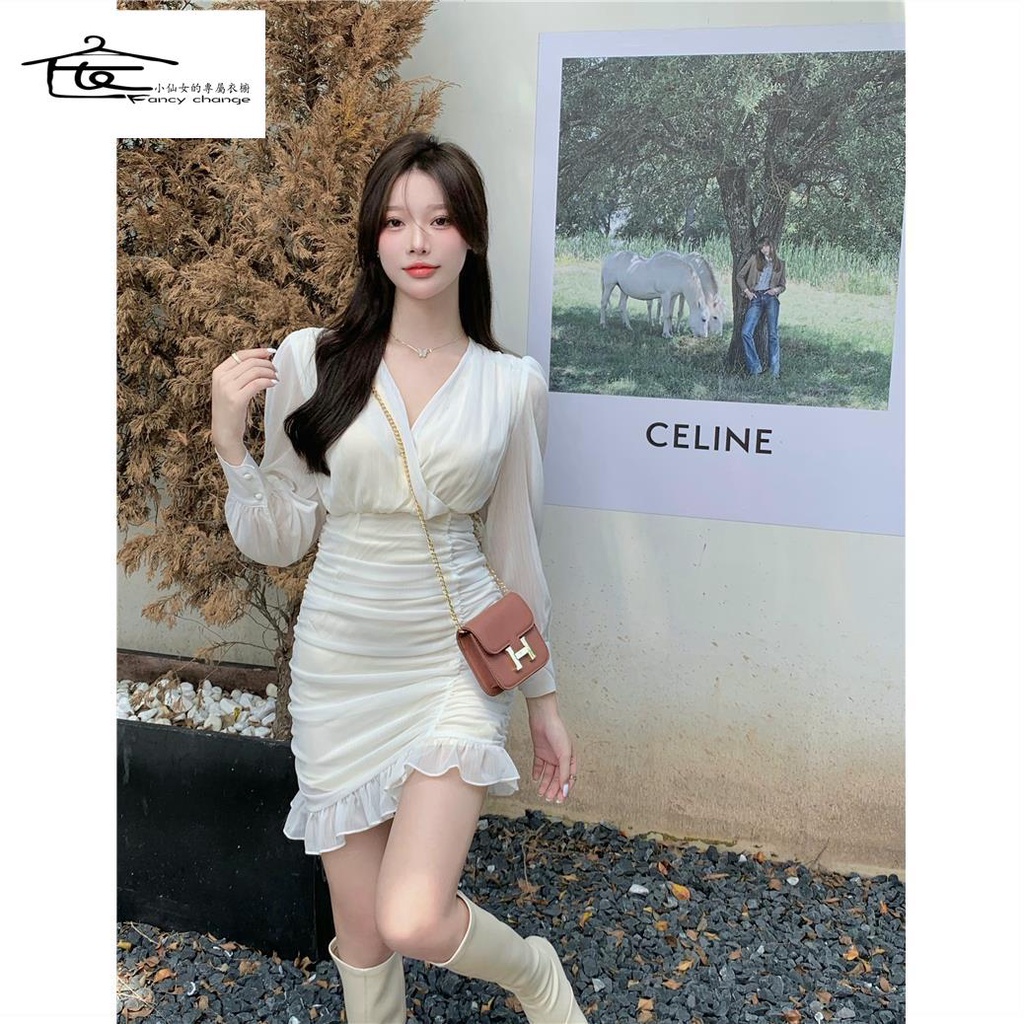 Đầm Chiffon Tay Phồng Màu Trắng Thời Trang Mùa Hè Cho Nữ