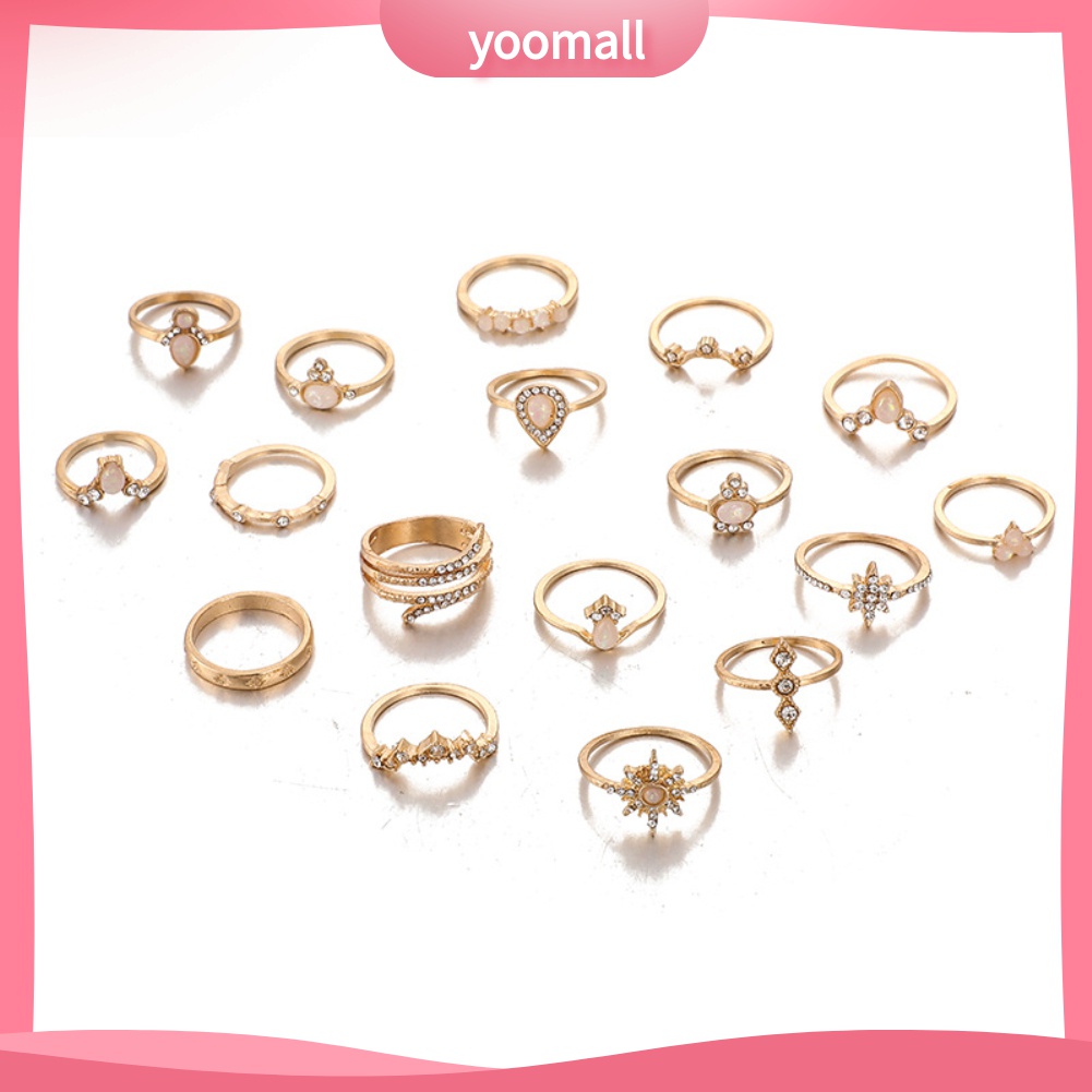 Yomall♡ Set 17 Nhẫn Hợp Kim Đính Đá Nhiều Kiểu Phong Cách Bohemian Cho Nữ