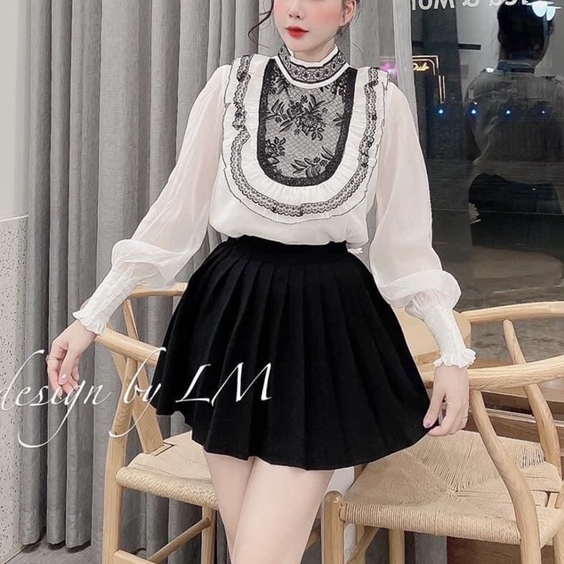 Áo sơ mi phối ren viền bèo tiểu thư