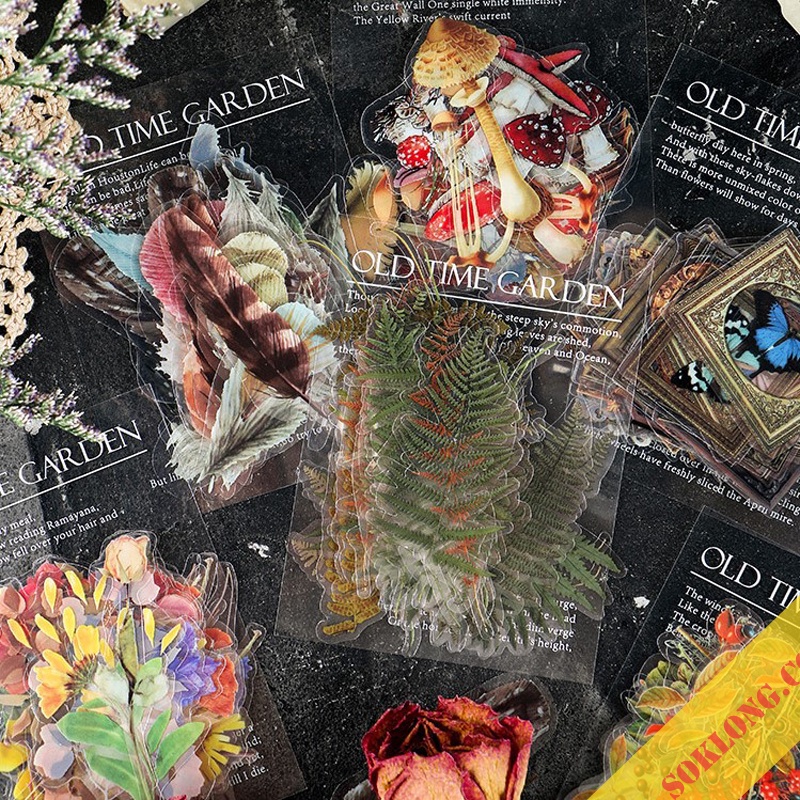 Bộ 40 Sticker hoa lá cỡ lớn trong suốt dán trang trí sổ tay, album, thiệp Tuệ Minh