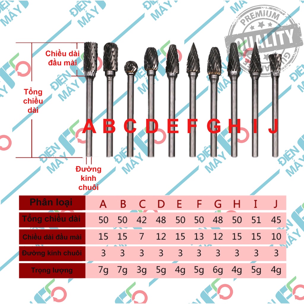 DMF5 Bán lẻ mũi mài khắc hợp kim, mũi phay trục 3mm rãnh xẻ kép