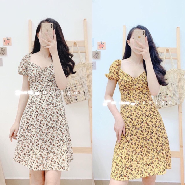 BÁN SỈ VÁY HOA DÚM NGỰC TAY BỒNG DK62