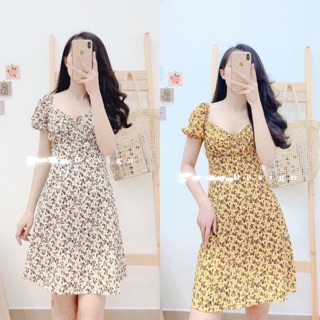 BÁN SỈ VÁY HOA DÚM NGỰC TAY BỒNG DK62