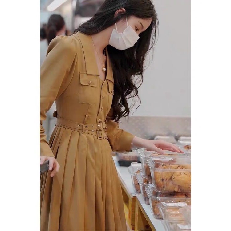 V151 - Váy xếp ly nâu