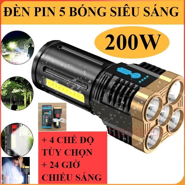 Đèn Pin Siêu Sáng Cầm Tay Chắc Chắn 4 Chế Độ Sáng 5 bóng lead Tiện Dụng
