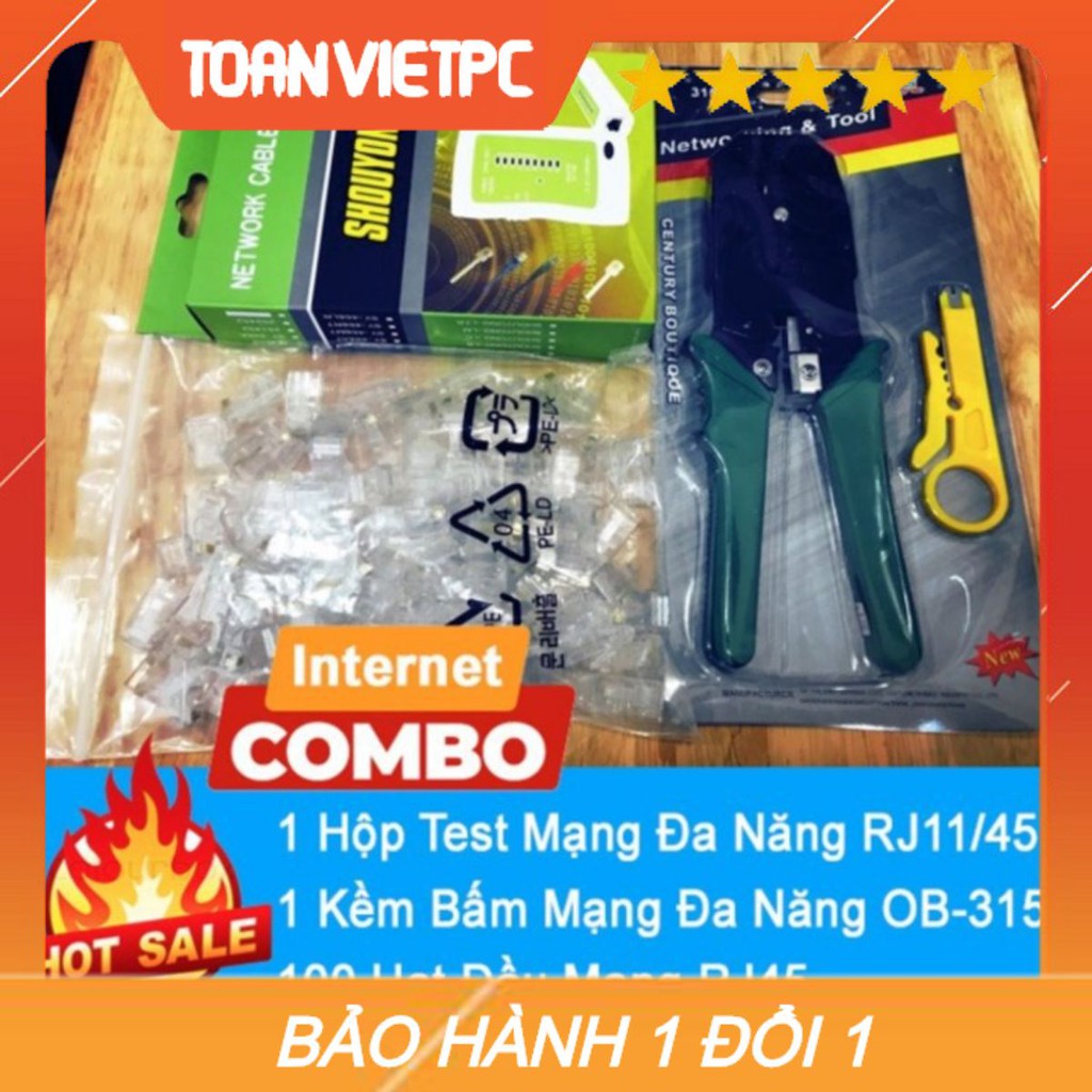 Combo: 1 Hộp test mạng đa năng + 1 Kìm bấm mạng + 100 hạt mạng