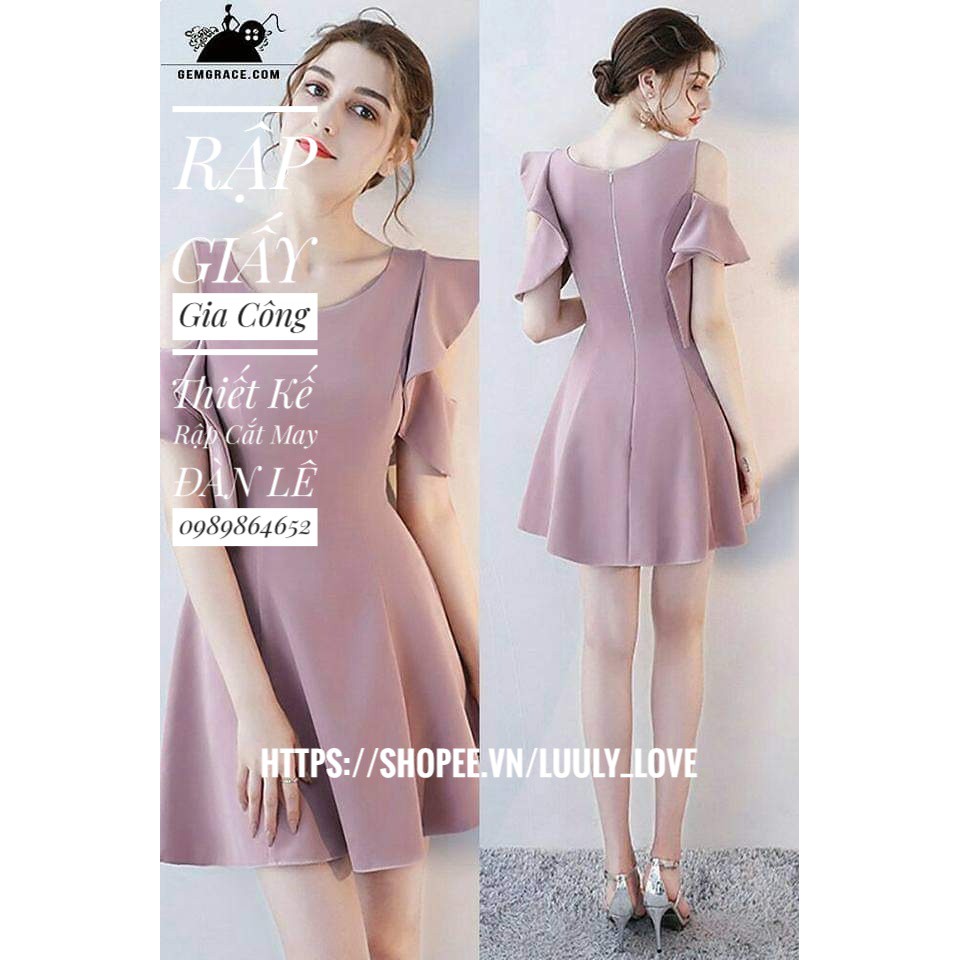 V1378 Rập giấy đầm xòe , thân sau cổ sen tà nút(xs-xxxl)