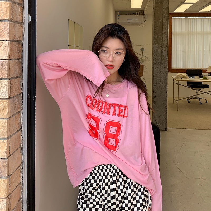 SUXI Áo Thun Tay Dài Cổ Tròn In Chữ Thời Trang Dành Cho Nữ