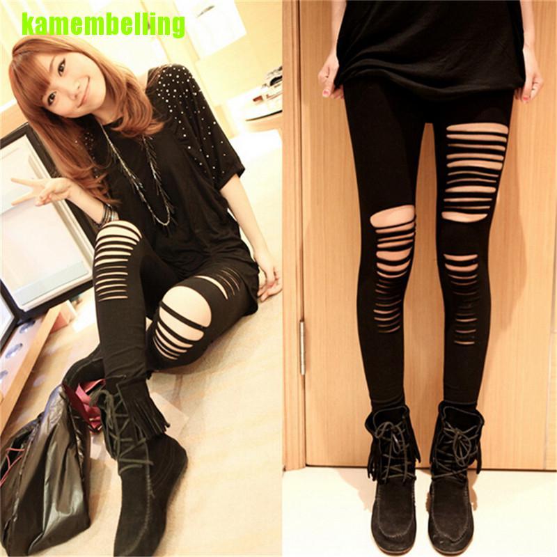 Quần Legging Đen Kẻ Sọc Phong Cách Gothic Quyến Rũ Cho Nữ