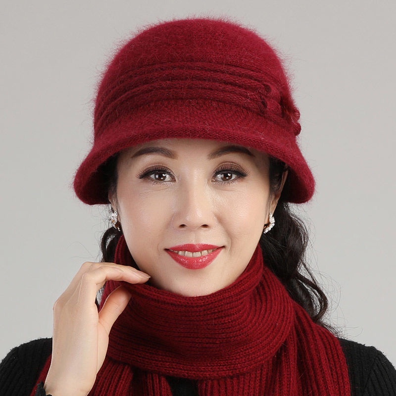 Mũ trung niên và người già nữ mùa đông bà già bà mẹ thỏ lông thỏ ấm mũ len mùa đông mẹ trung niên