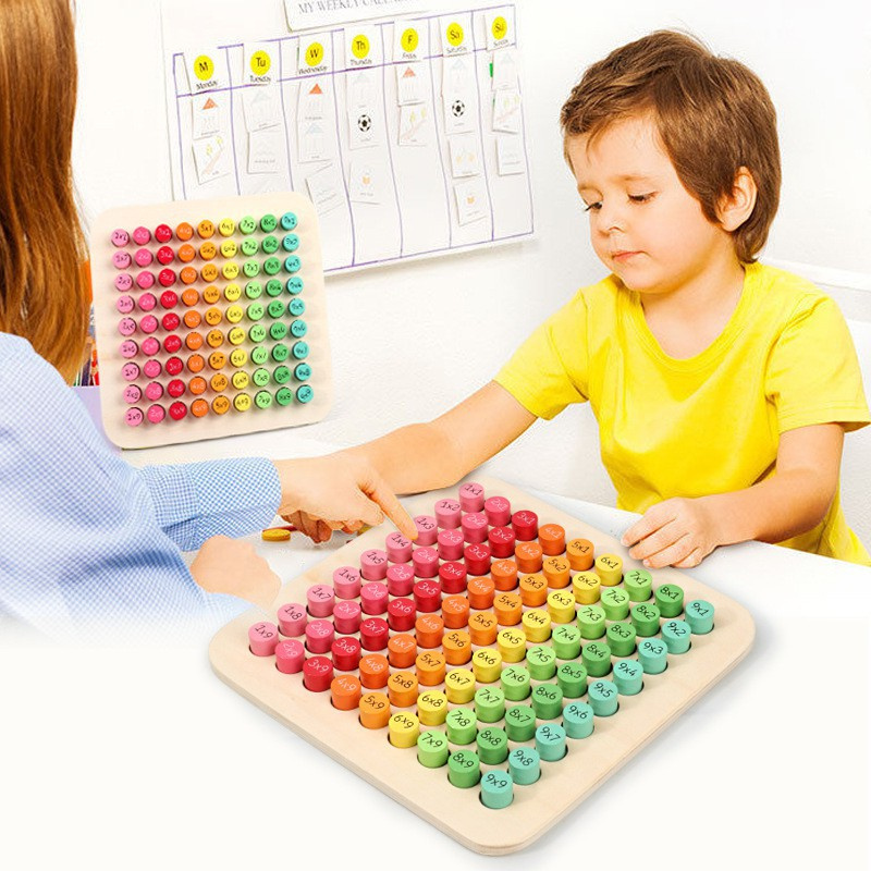 Bàn học toán bằng gỗ Bảng nhân Montessori Học mầm non Đồ chơi Math Bàn phím Phát triển và Giáo dục Đồ chơi phù hợp cho trẻ em trên 5 tuổi