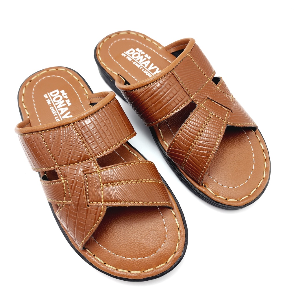 Dép 02 quai ngang nam da donavy cao cấp hàng công ty chất lượng D.2qog