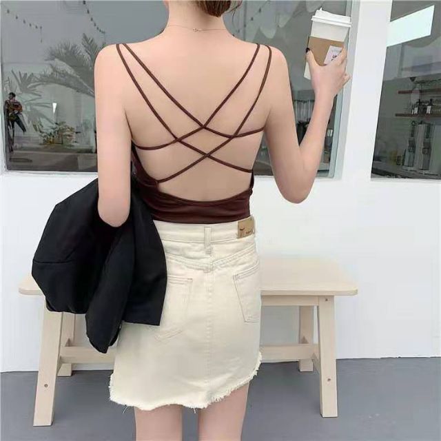 Áo croptop chéo lưng cotton, đệm mút liền 2 trong 1 | BigBuy360 - bigbuy360.vn
