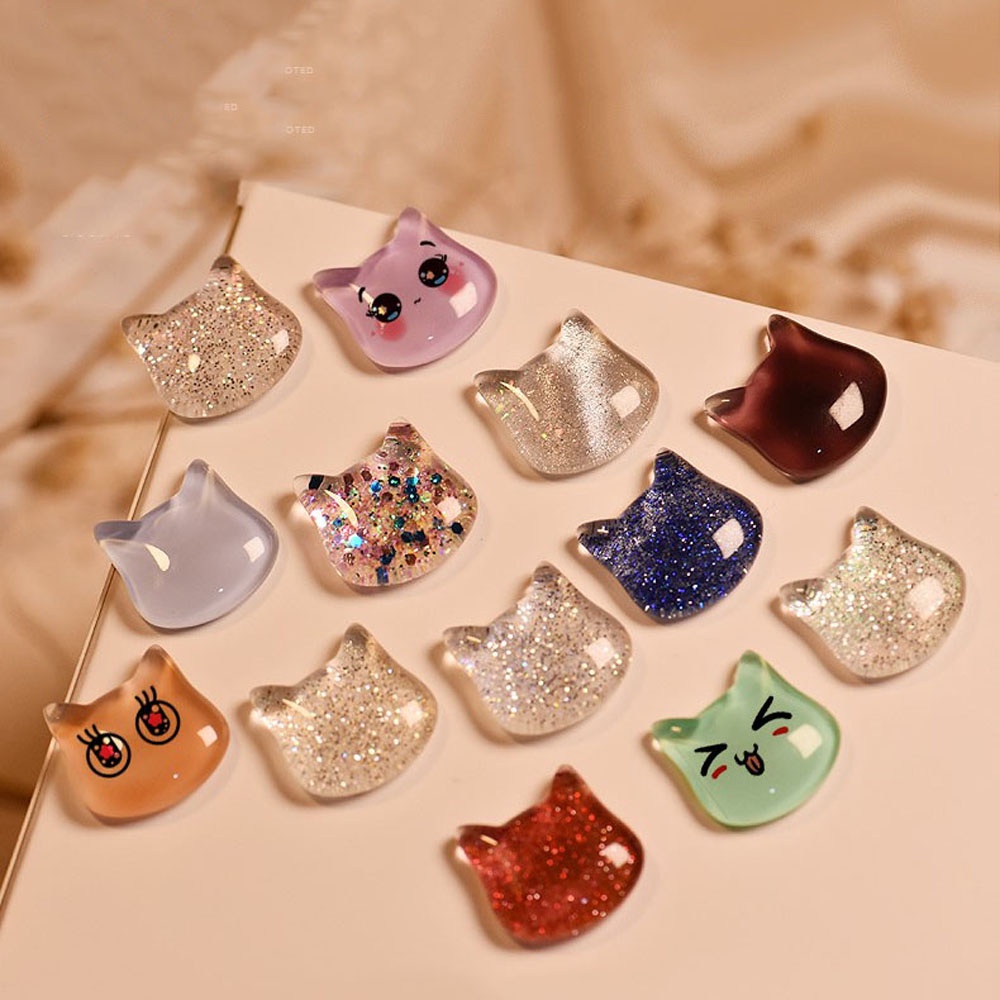 [Hàng mới về] Bộ phụ kiện trang trí móng nghệ thuật bằng thủy tinh trong suốt hình mèo