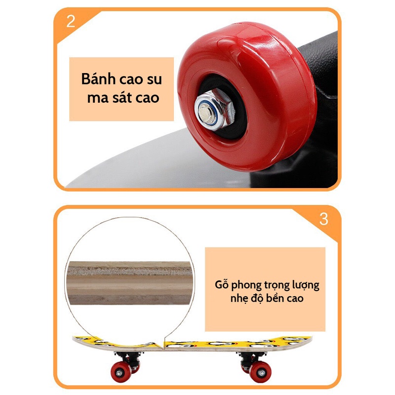 Ván trượt patin dành cho trẻ em thiếu niên nhiều hình skateboard 80cm 60cm gỗ phong ép 7 lớp