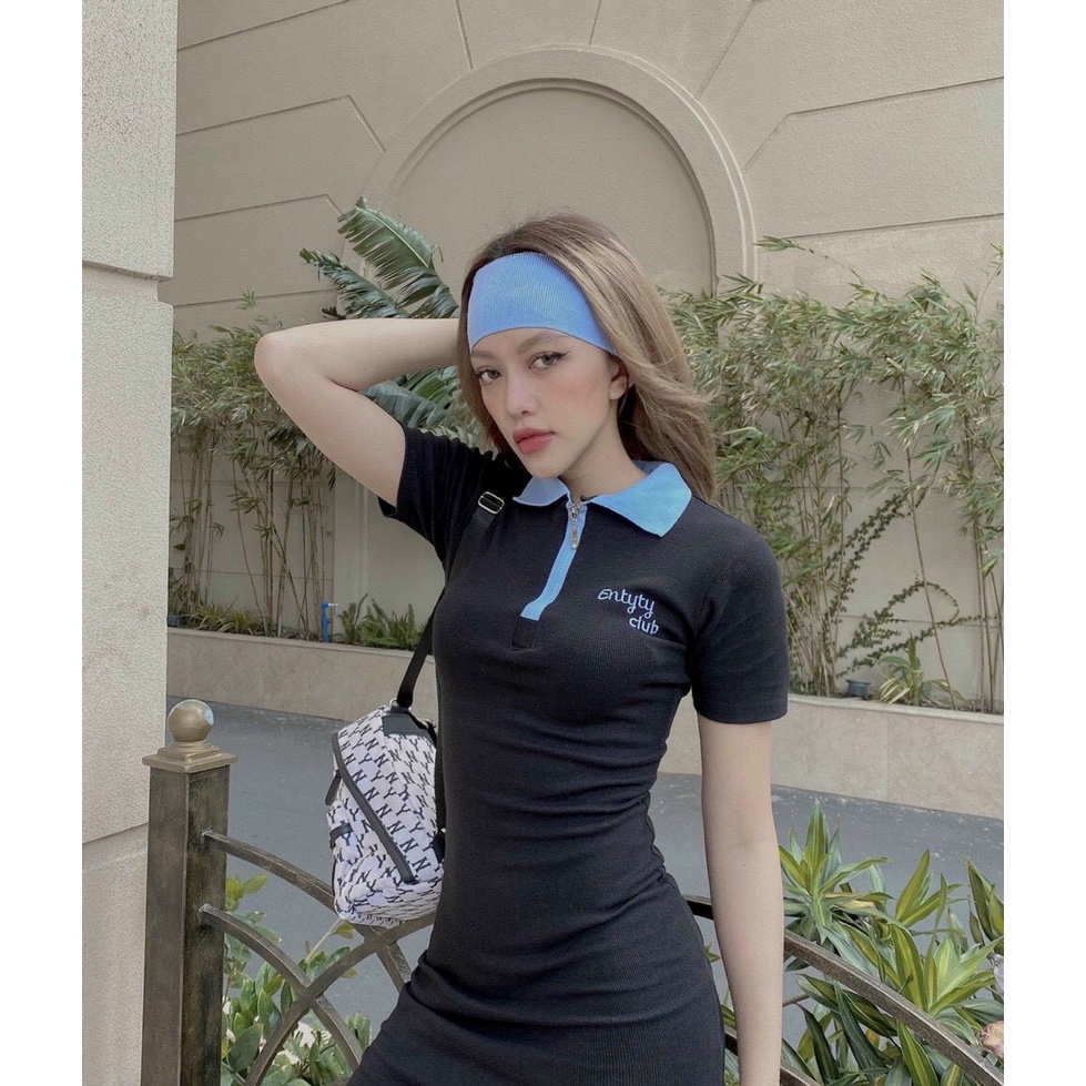 đầm polo viền xanh dáng ngắn xinh k