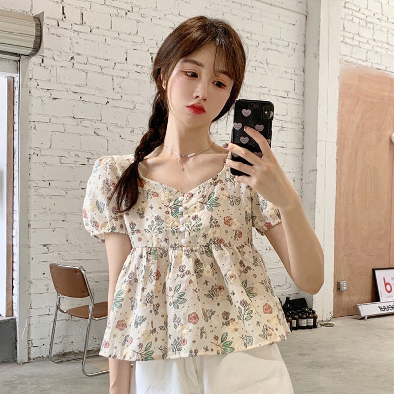 Áo Sơ Mi Tay Ngắn Họa Tiết Hoa Thời Trang Mùa Hè Cho Bé Gái